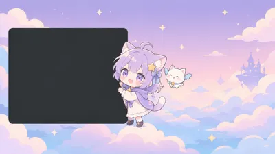 パステル調の背景で、不透明な暗いパネルの縁に立つキャラクターのイメージイラスト
