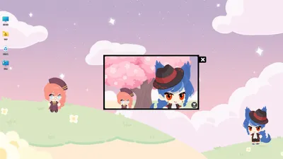 キャラ屋の2体のキャラクターがデスクトップに立ち、横にゲーム内カメラパネルが表示された画面